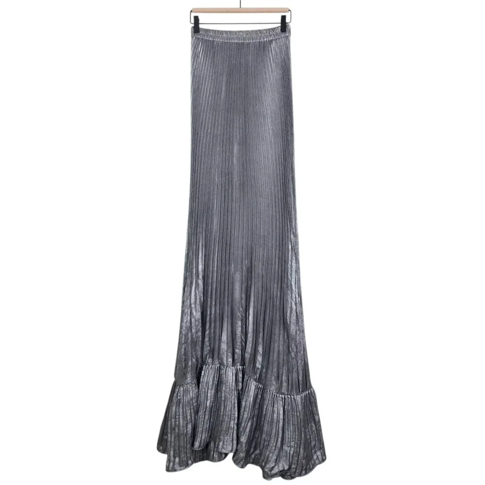 L'idee‎ Fantasia Dress Silver Grey Pleated Strapless Metallic Shift Gown Size 2